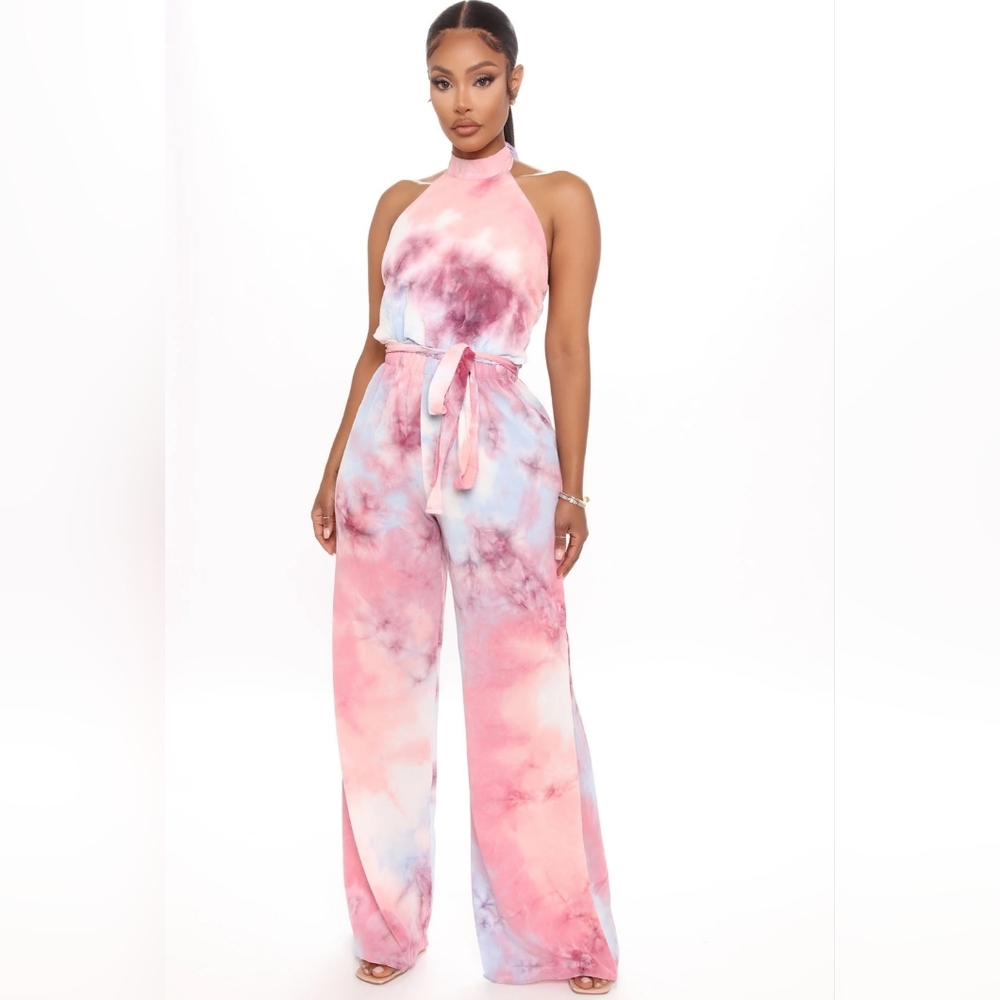 Fashion Nova Stand Out Nights Tie Dye Jumpsuit - Pink Combo, Size M